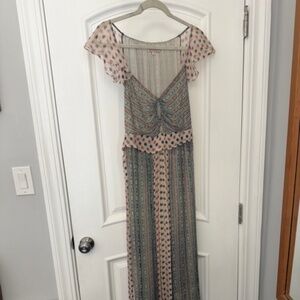 Fleur Wood, maxi crepe silk multi, Bohemian evening gown - Size 12/14